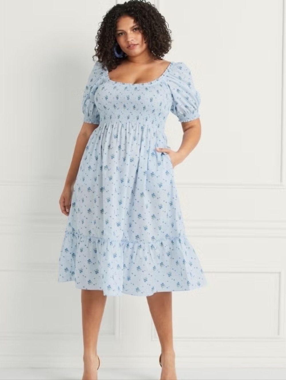 Hill House The Louisa Nap Midi Dress in Blue Ditsy Size XL Cottagecore